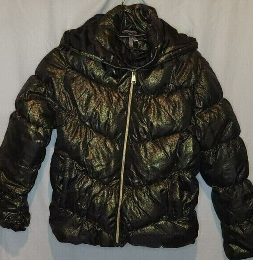 Pink Platinum Gold Shimmer Puffer Hooded Coat Girls Size 0 Winter Jacket